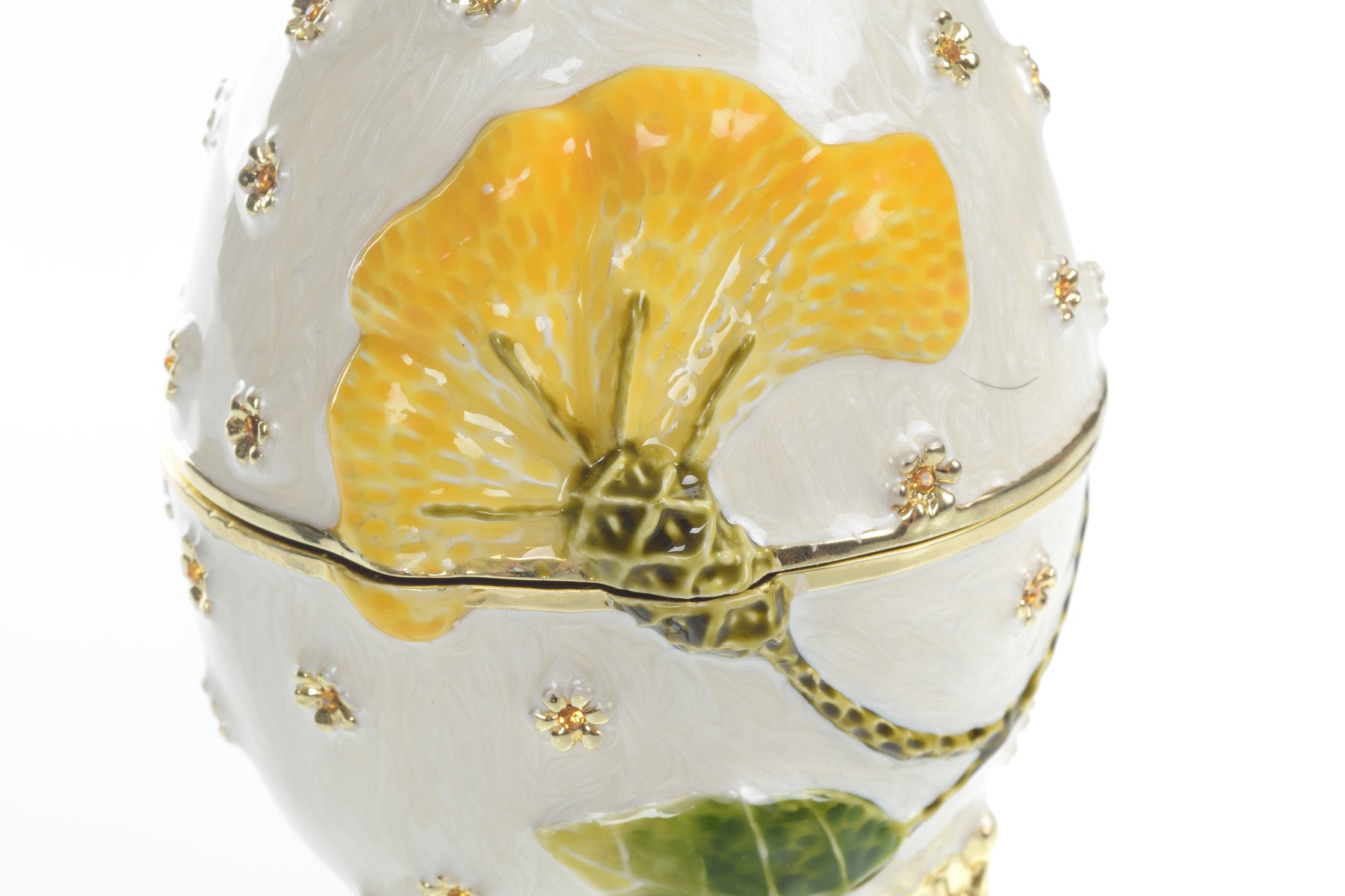 Keren Kopal White with Yellow flower Music box Fur Elise by Beethoven Faberge Egg
