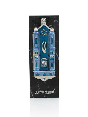 Blue Holy Ark style Mezuzah