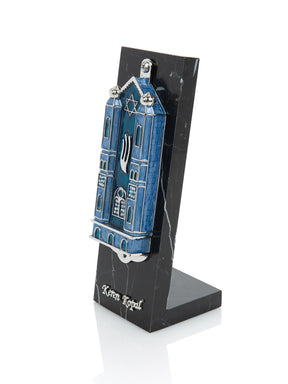 Blue Holy Ark style Mezuzah