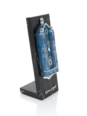 Blue Holy Ark style Mezuzah
