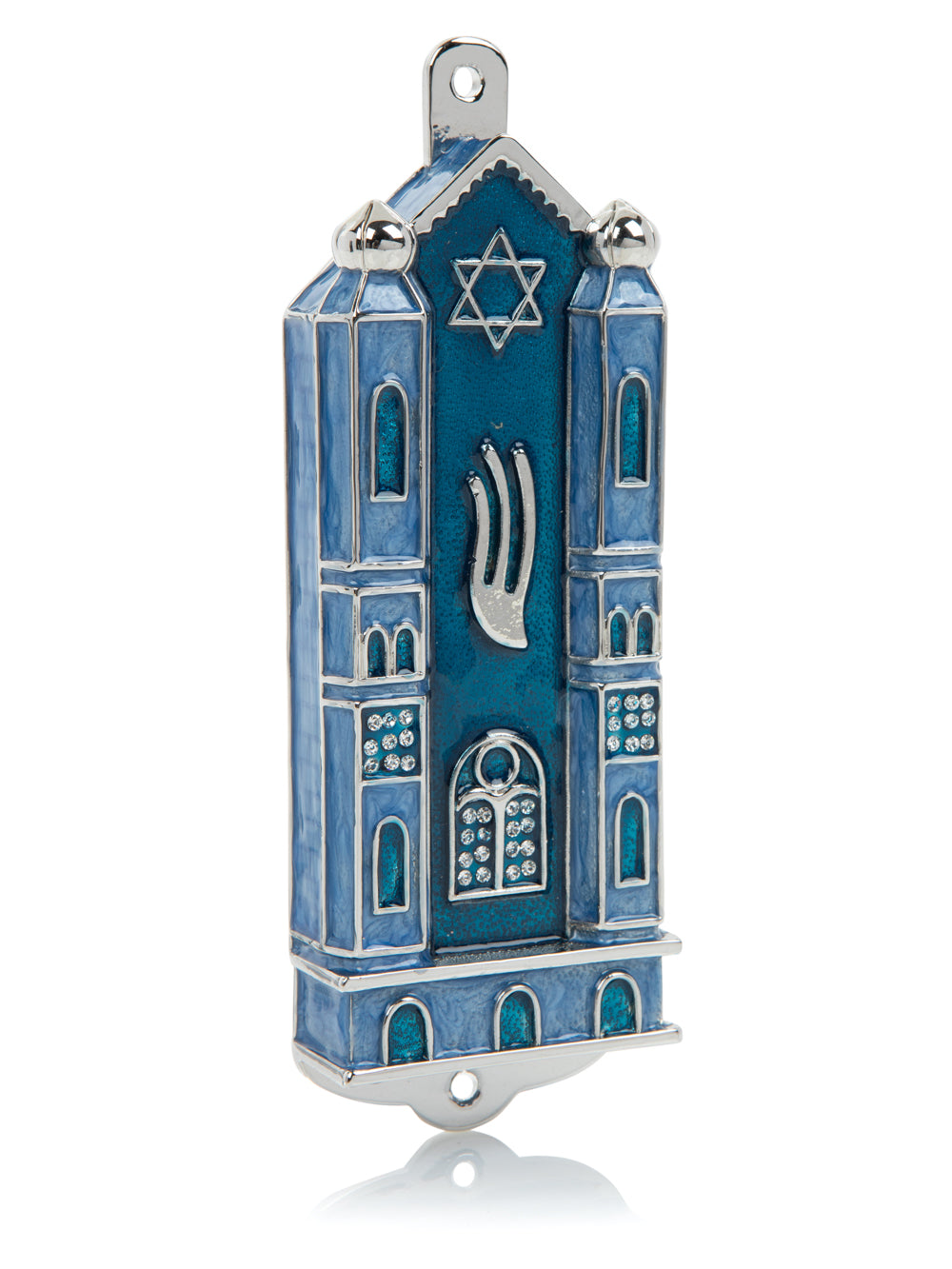 Blue Holy Ark style Mezuzah