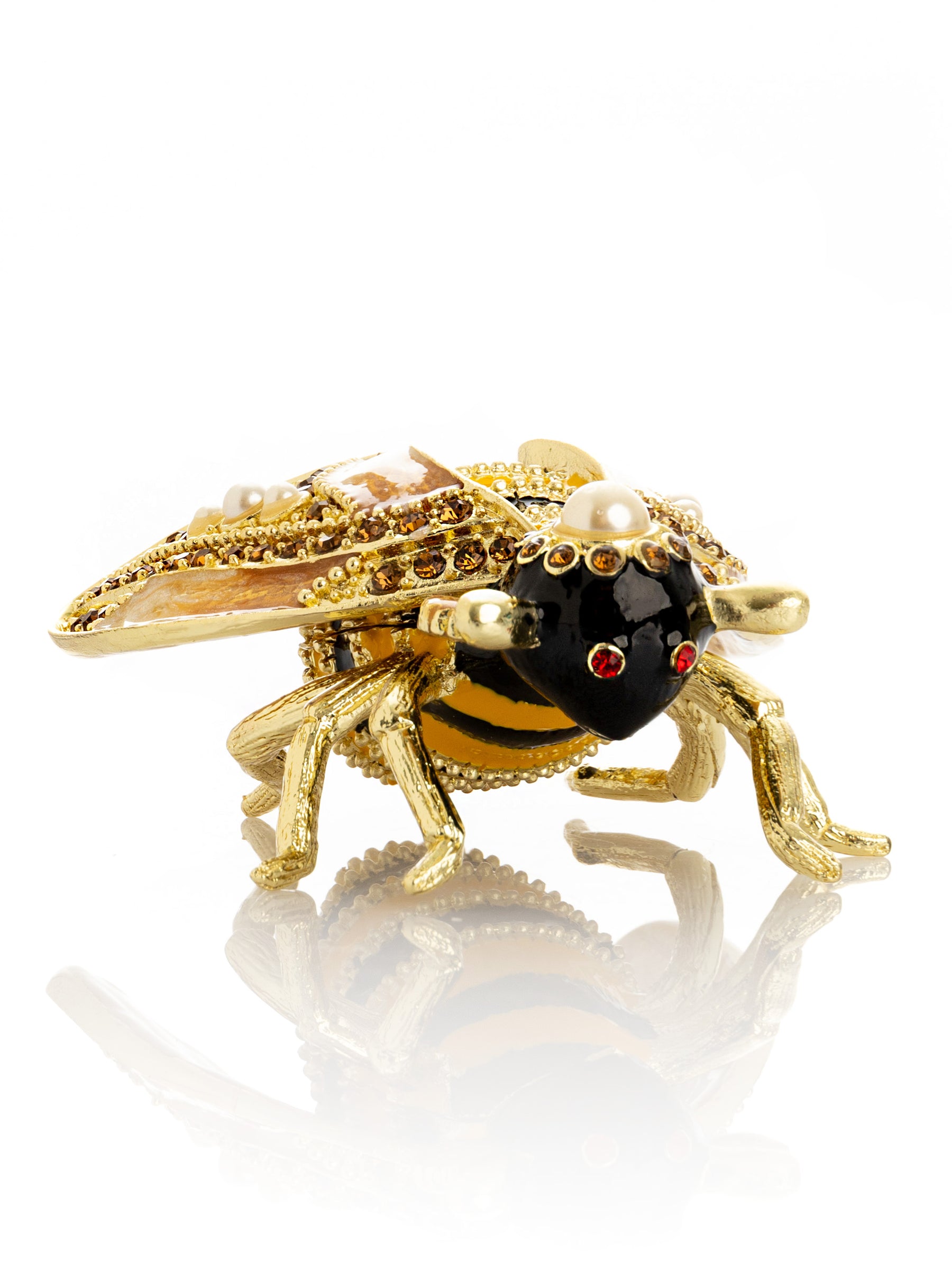 Keren Kopal Gold & Black Enamel Honey Bee Queen Trinket Box