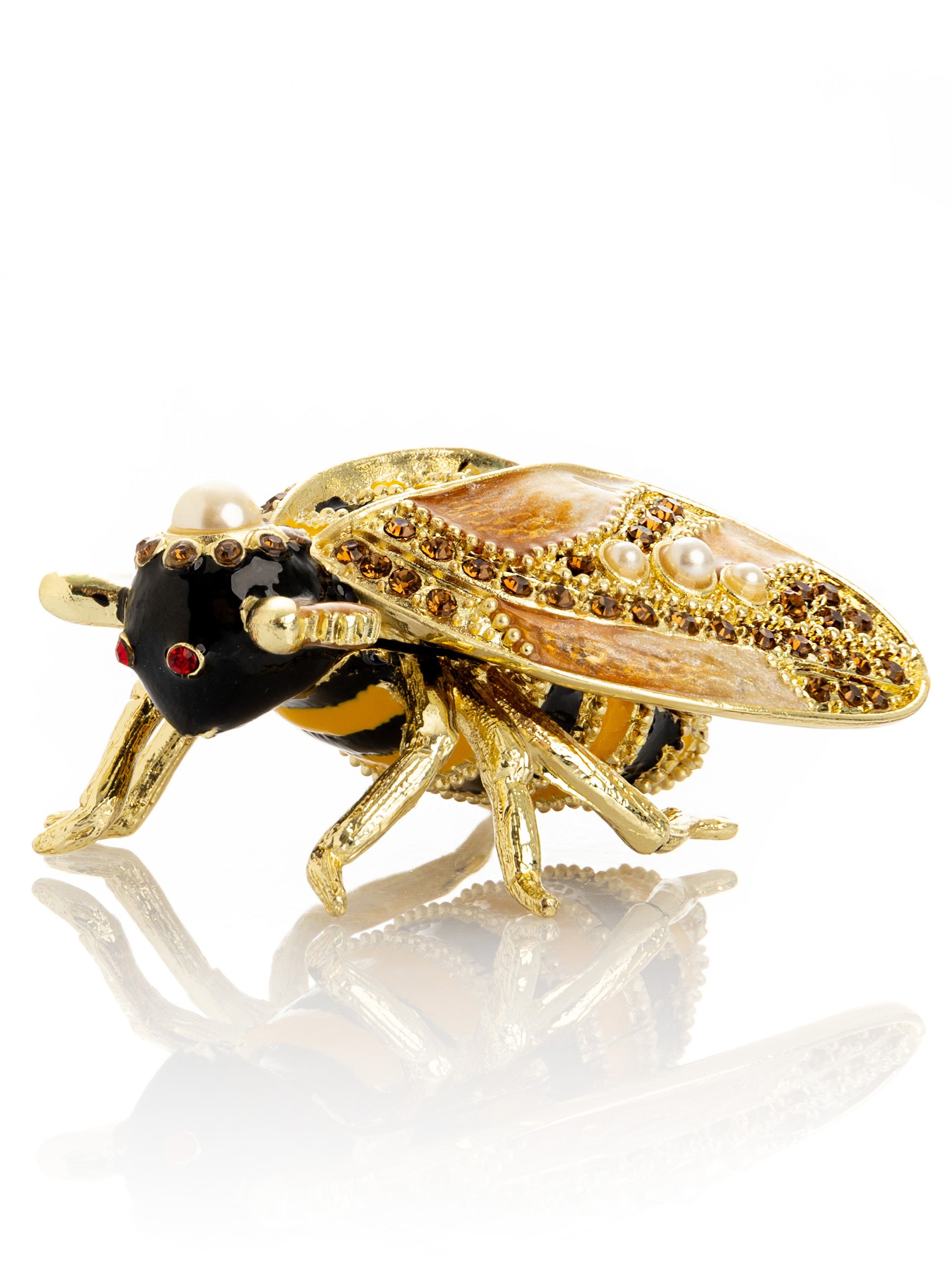 Keren Kopal Gold & Black Enamel Honey Bee Queen Trinket Box