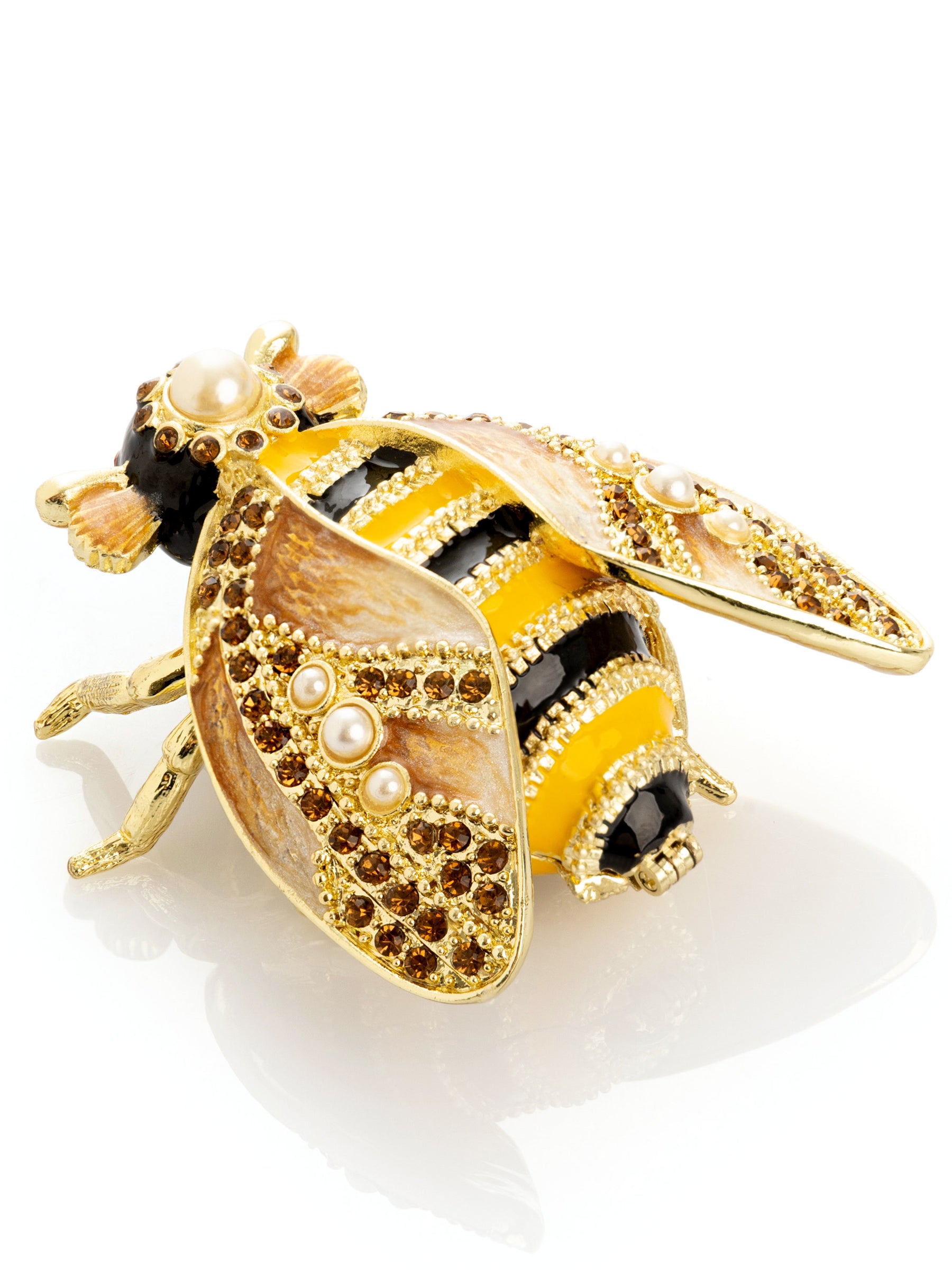Keren Kopal Gold & Black Enamel Honey Bee Queen Trinket Box