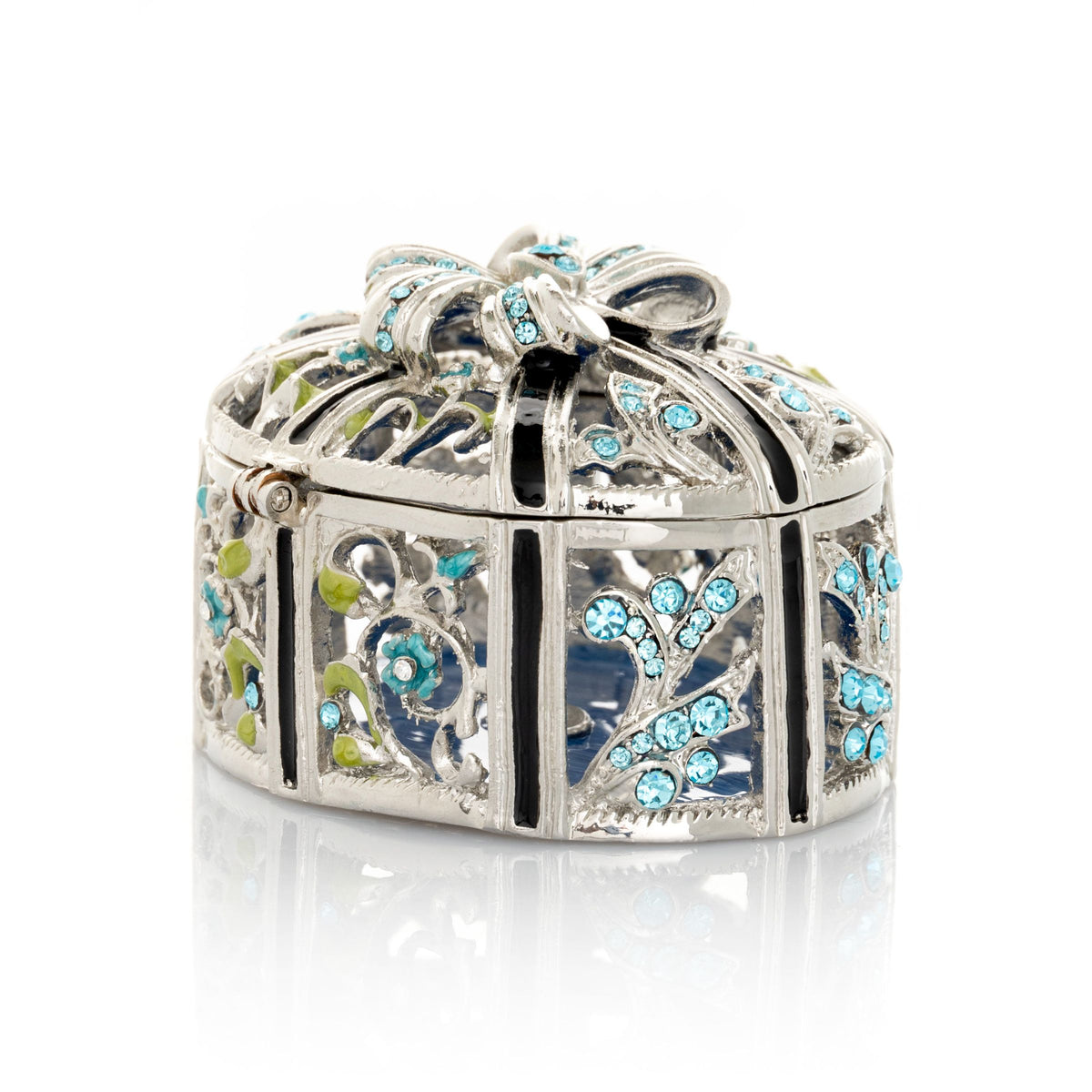 Silver Box with Blue Flowers