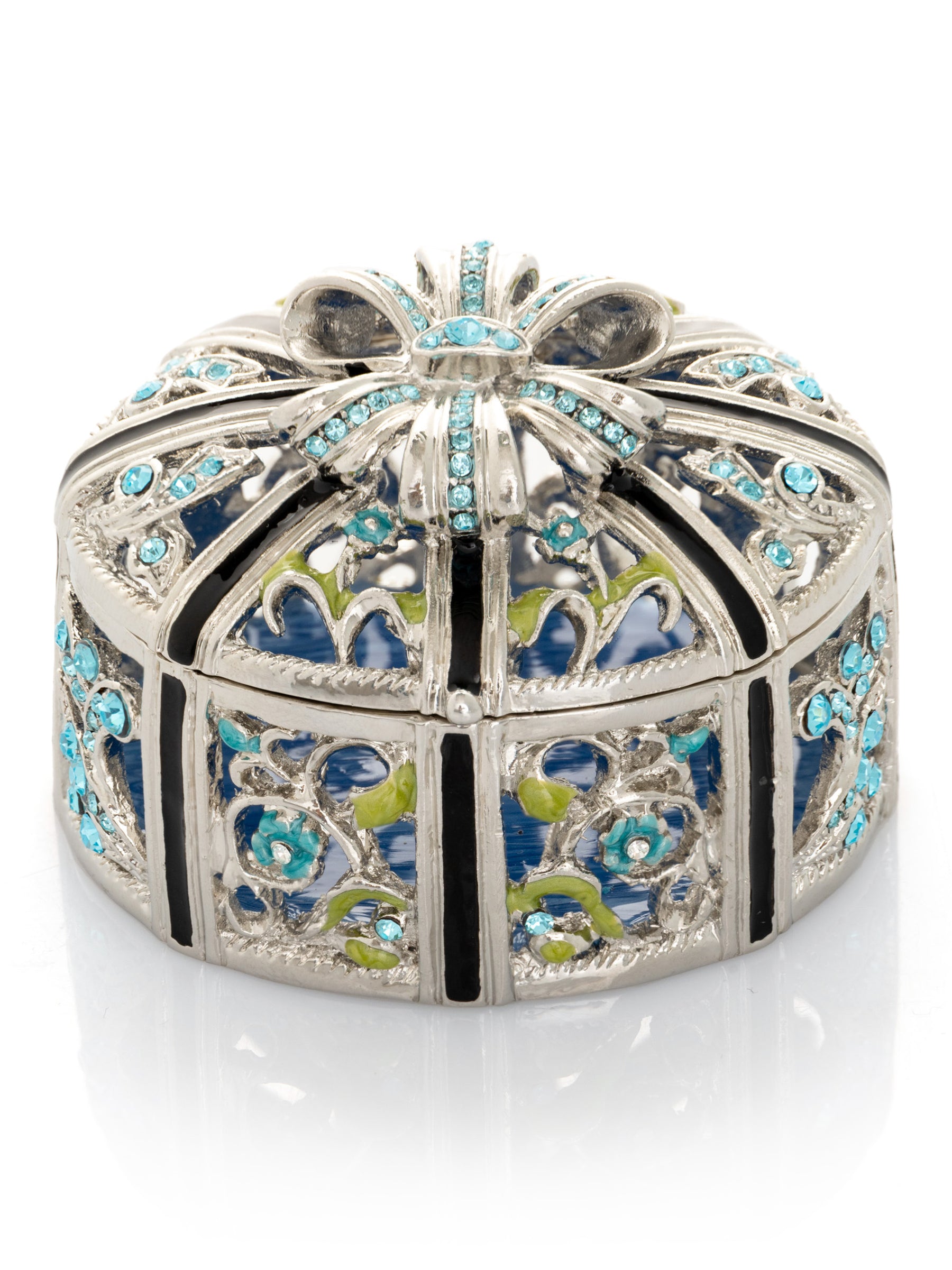 Silver Box with Blue Flowers