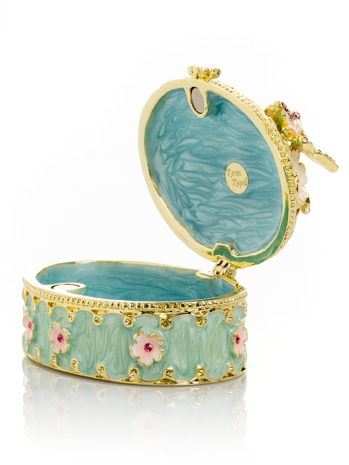 Green Trinket Box with Flowers