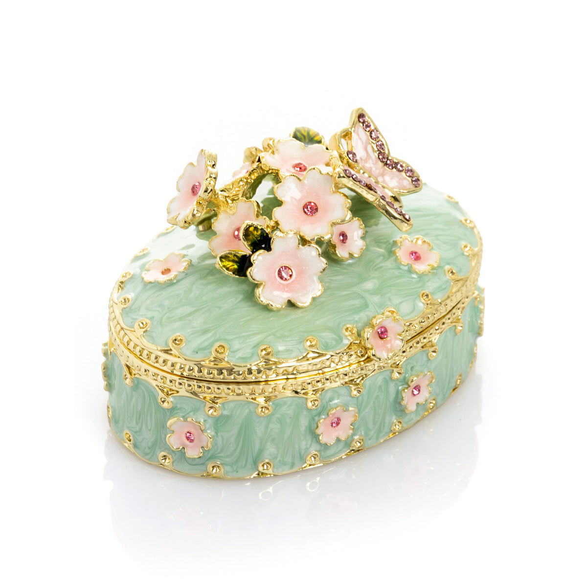 Green Trinket Box with Flowers