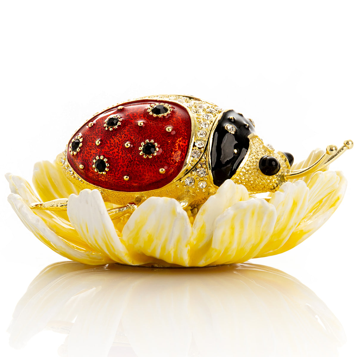 Ladybug on Flower Jeweled Trinket Box
