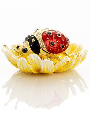 Ladybug on Flower Jeweled Trinket Box