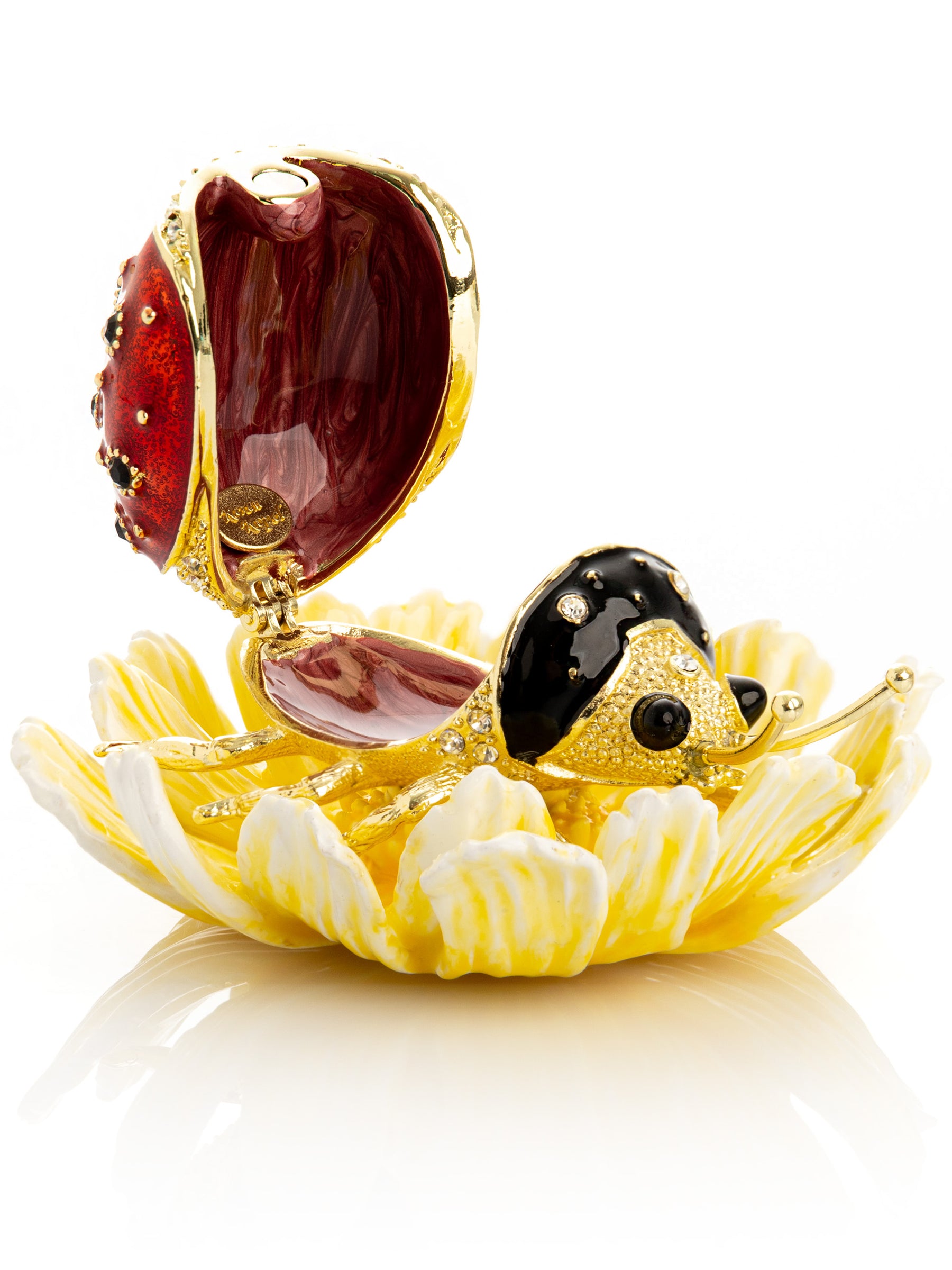 Keren Kopal Ladybug on Flower Jeweled Trinket Box