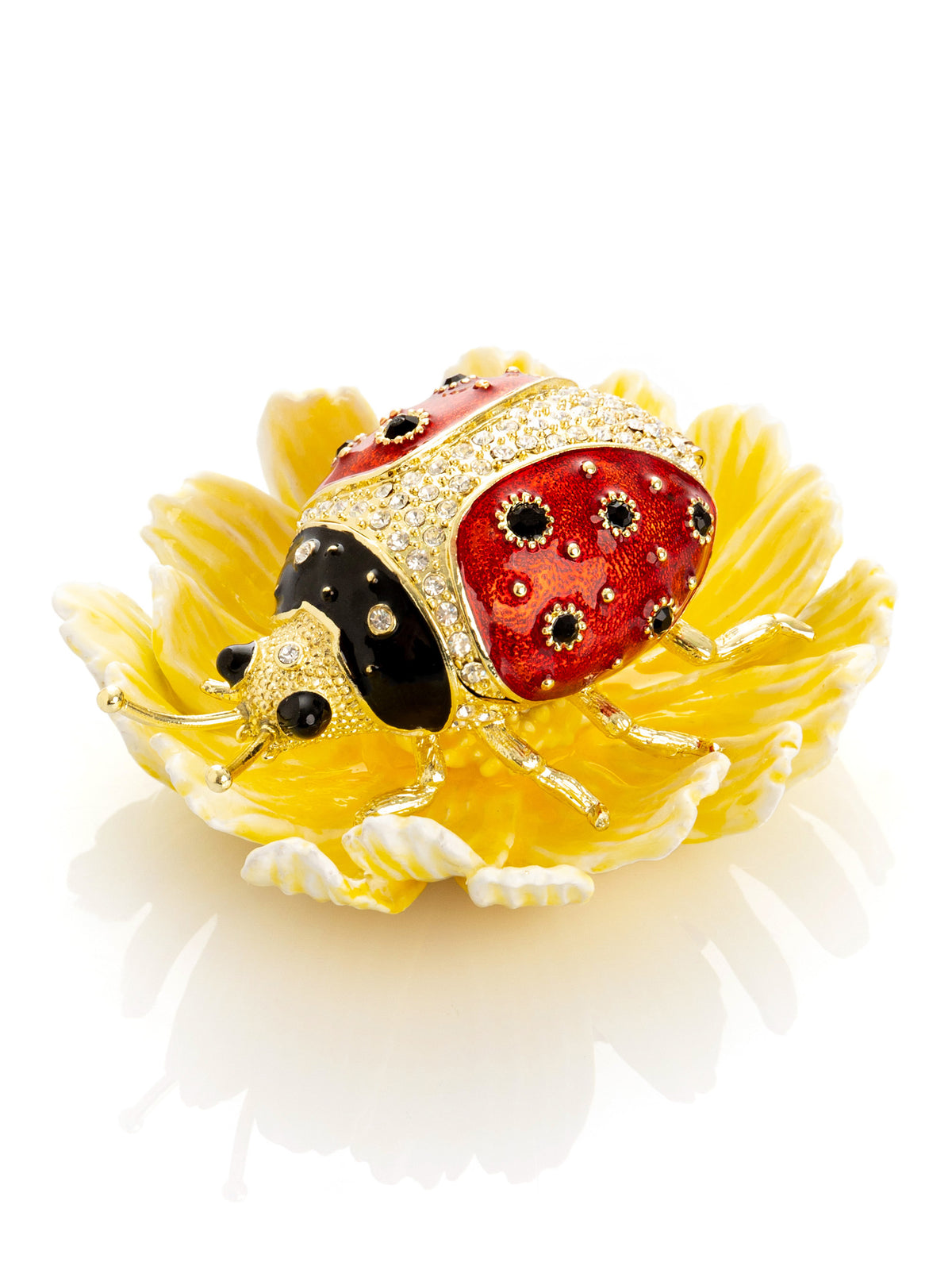 Ladybug on Flower Jeweled Trinket Box