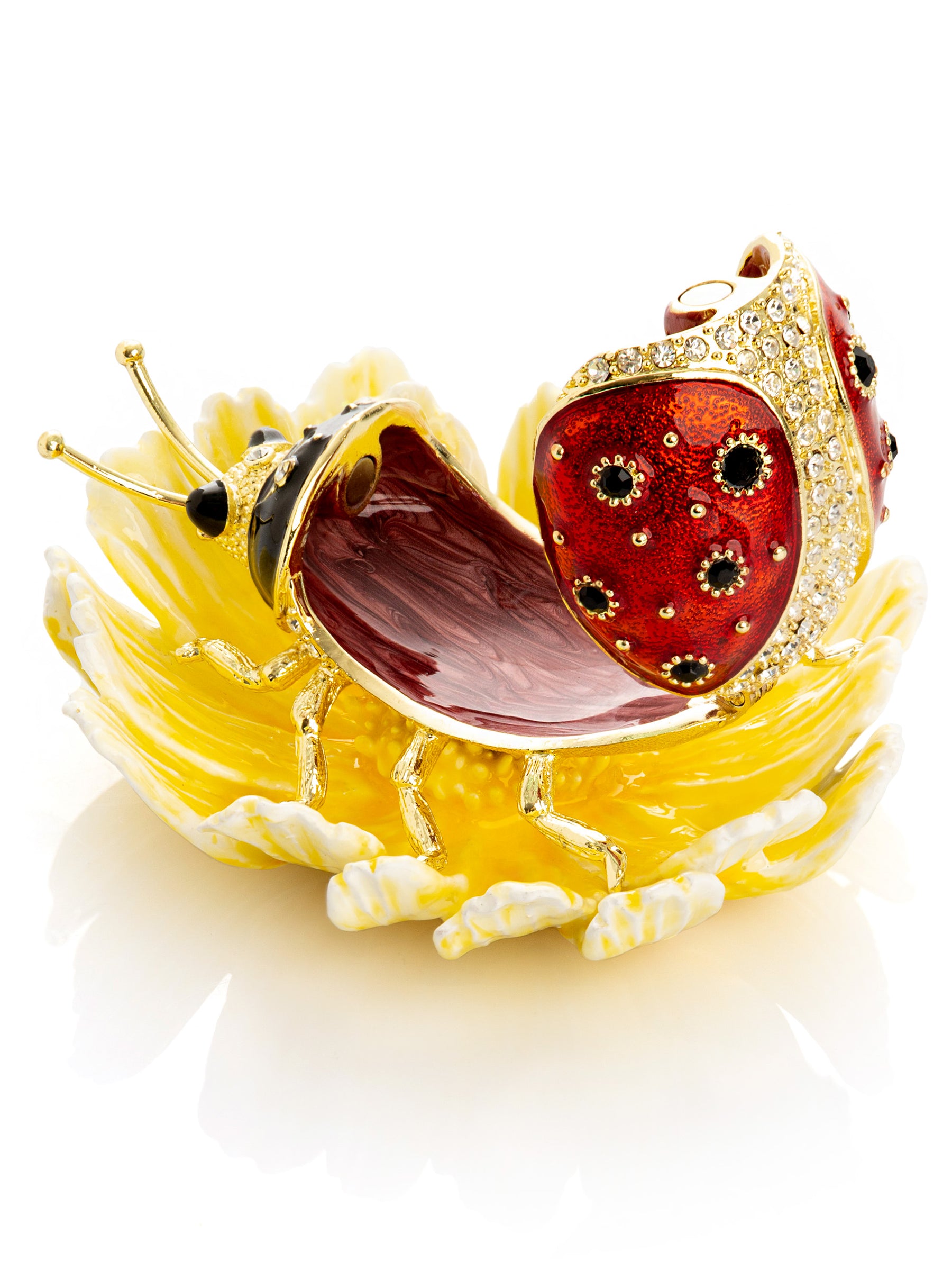 Ladybug on Flower Jeweled Trinket Box