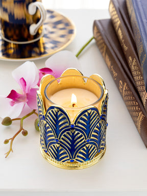 Keren Kopal Blue Decorated Candle Holder