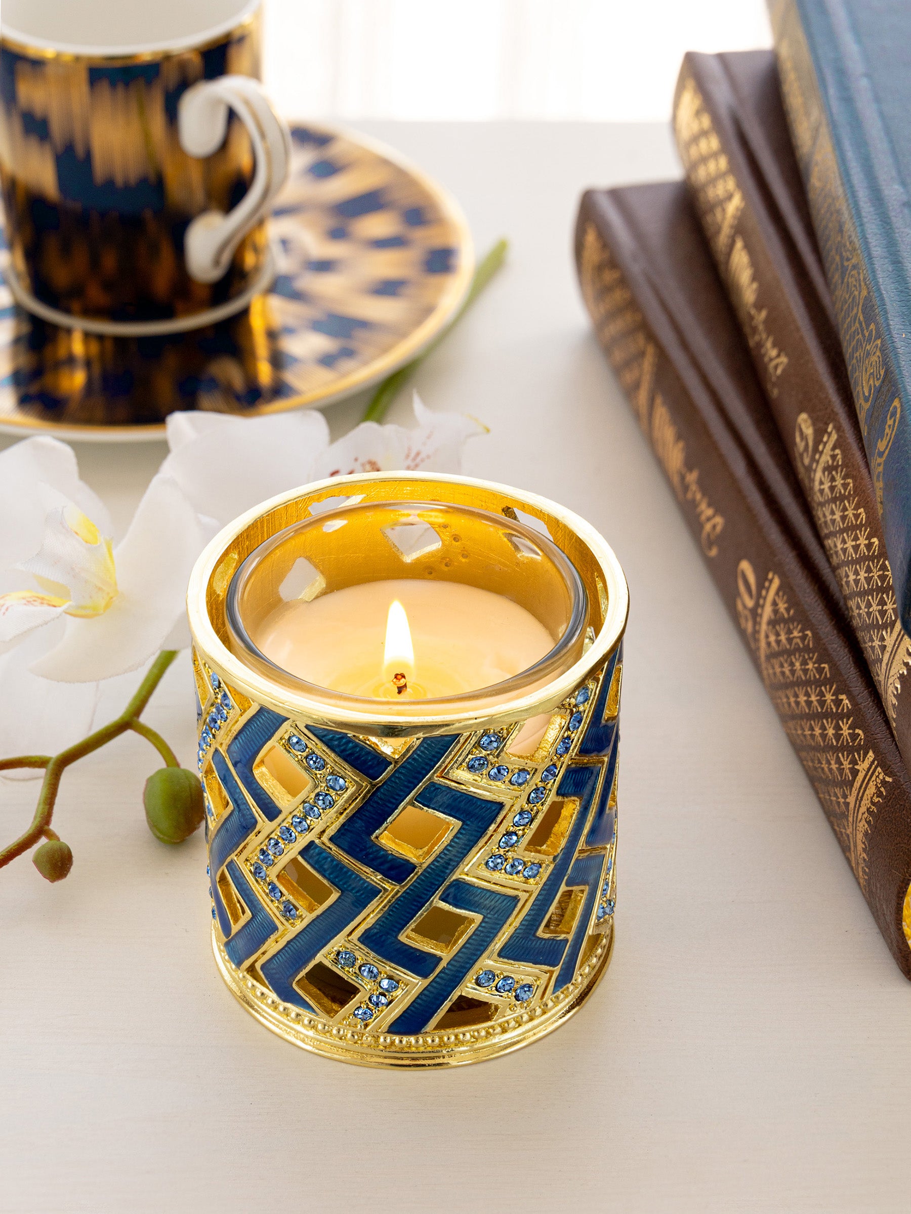 Keren Kopal Blue Decorated Candle Holder
