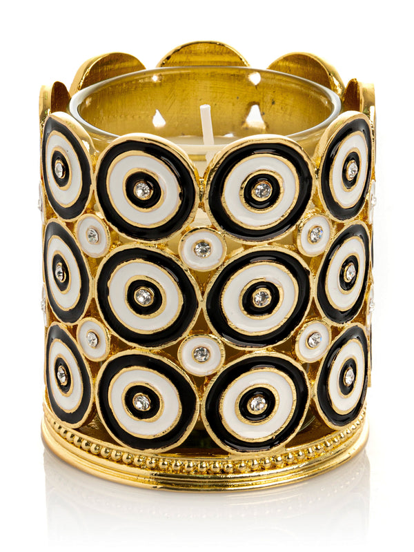 Golden Decorated Candle Holder with Circles Pattern
