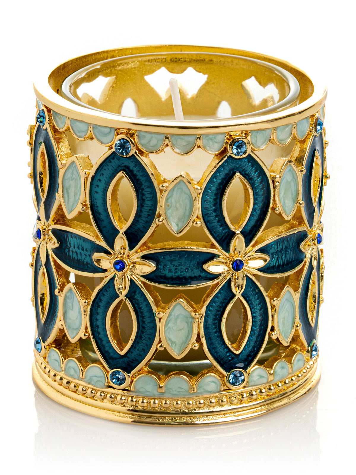 Keren Kopal Golden Blue Decorated Candle Holder