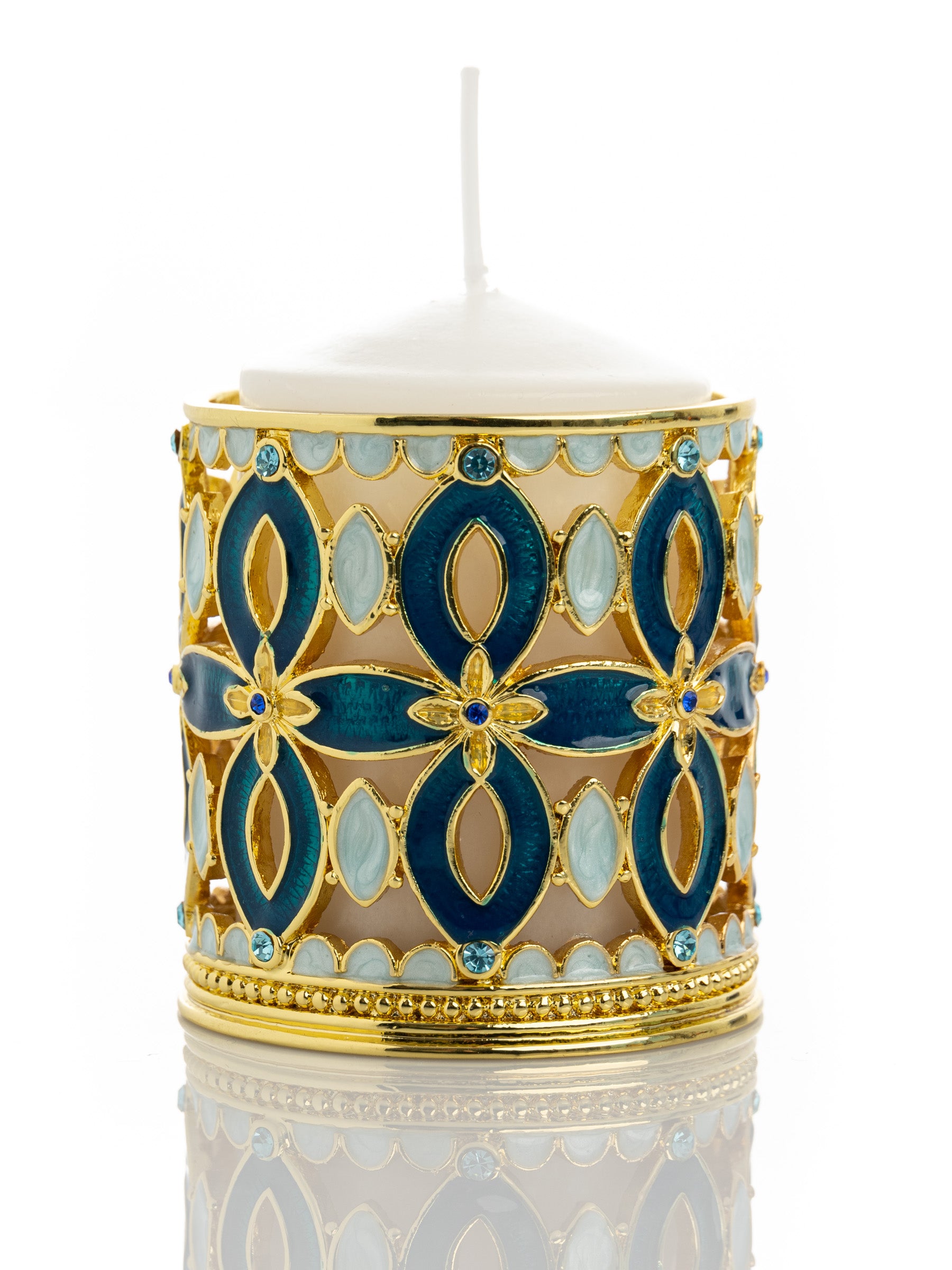 Keren Kopal Golden Blue Decorated Candle Holder
