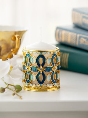 Golden Blue Decorated Candle Holder