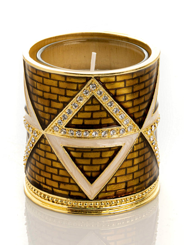 Golden Brown Decorated Candle Holder with Triangles Pattern