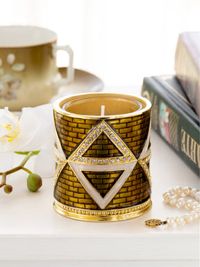 Keren Kopal Golden Brown Decorated Candle Holder with Triangles Pattern