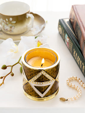 Keren Kopal Golden Brown Decorated Candle Holder with Triangles Pattern