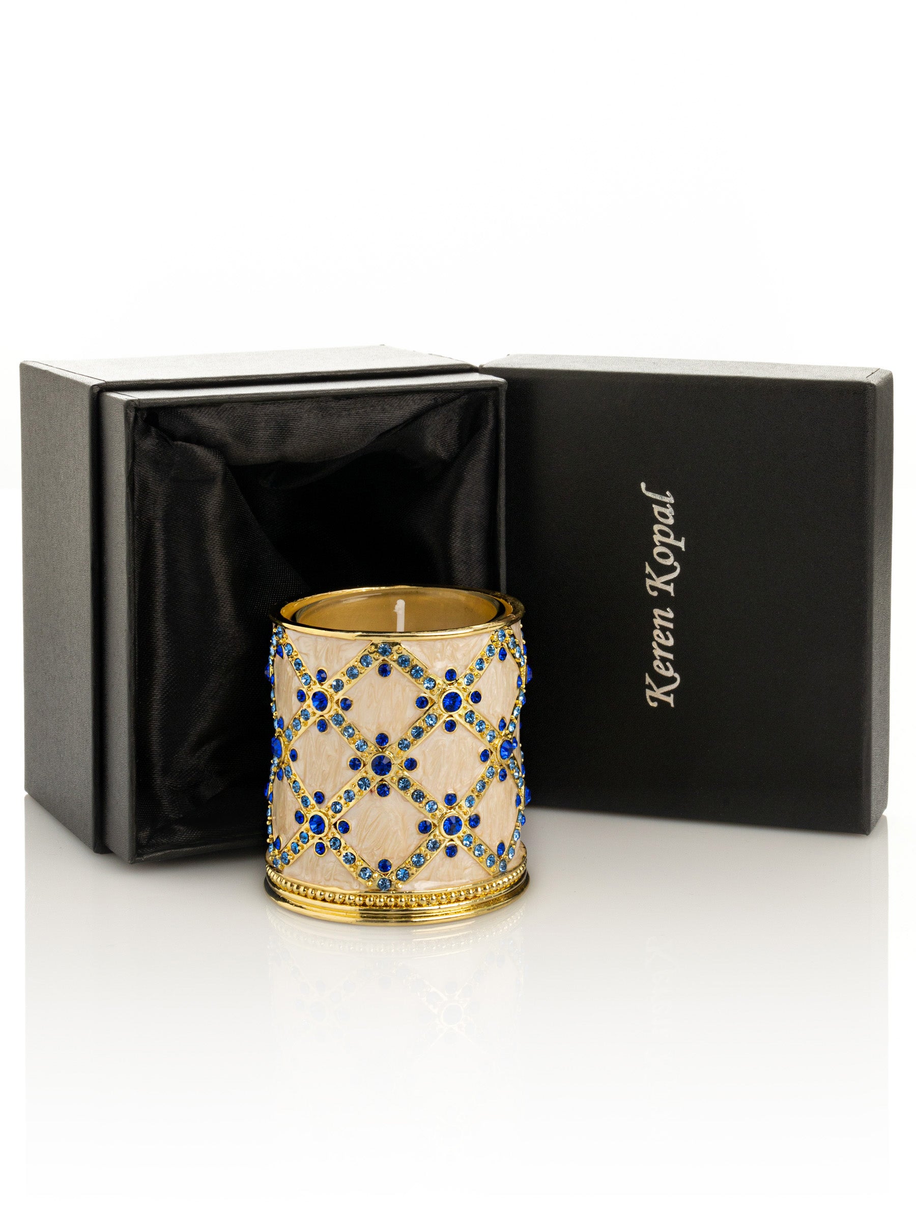 Keren Kopal Golden Cream Decorated Candle Holder