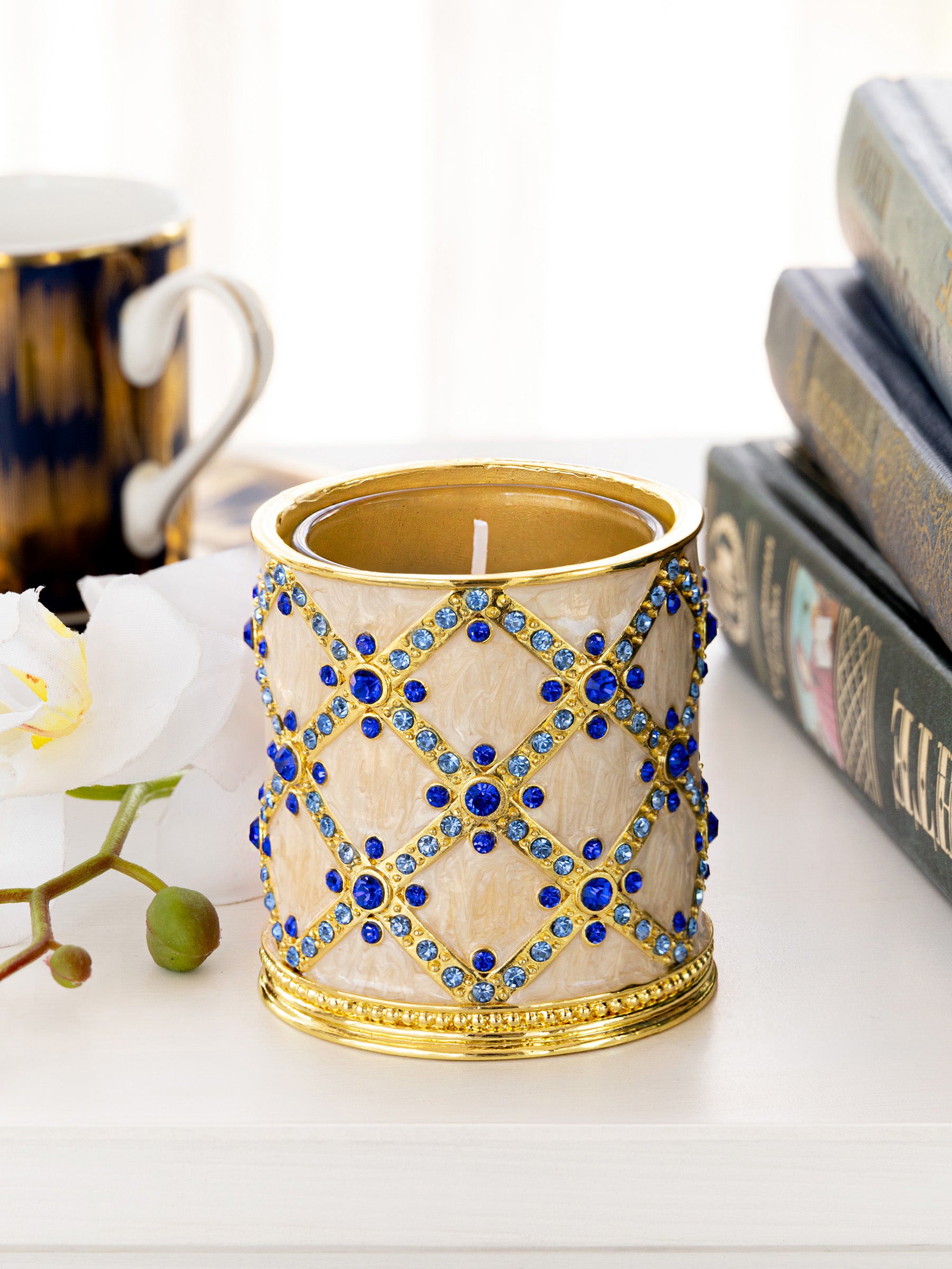 Keren Kopal Golden Cream Decorated Candle Holder