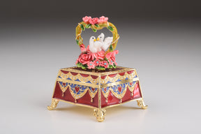 Keren Kopal Red Decorated Box with Roses and Two White Doves