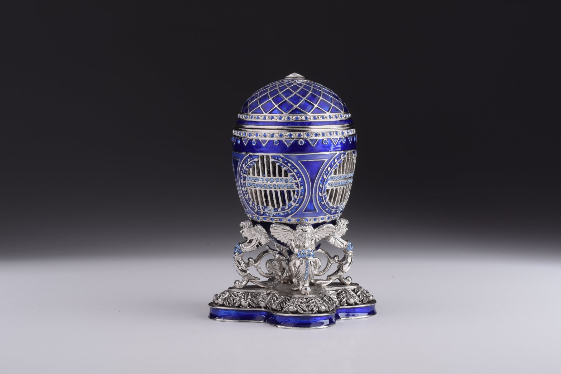 Keren Kopal Blue Russian Egg with Man Riding Horse Surprise Inside