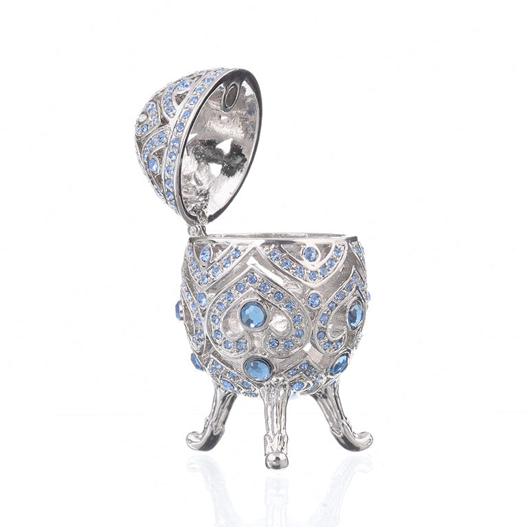 Silver Faberge Egg with Blue Crystals