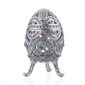 Silver Faberge Egg with Blue Crystals