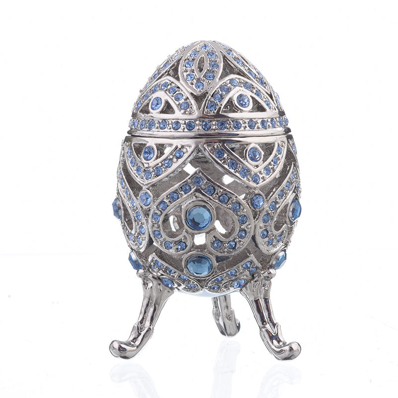 Silver Faberge Egg with Blue Crystals