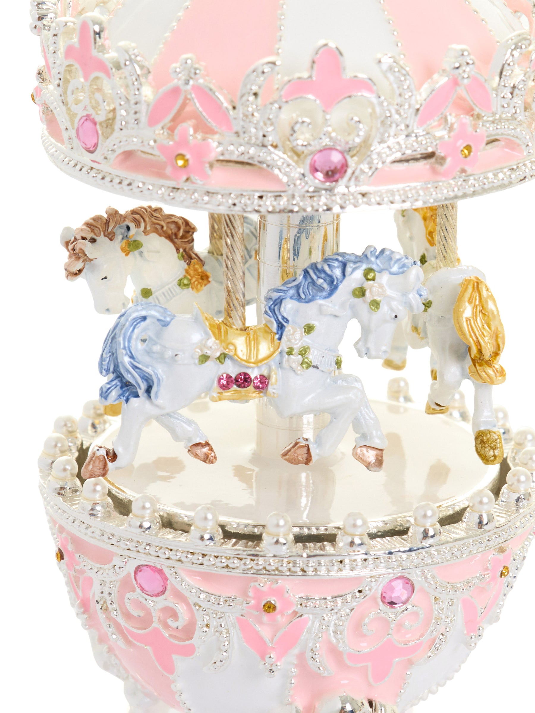Pink Faberge Egg with Wind up Horse Carousel
