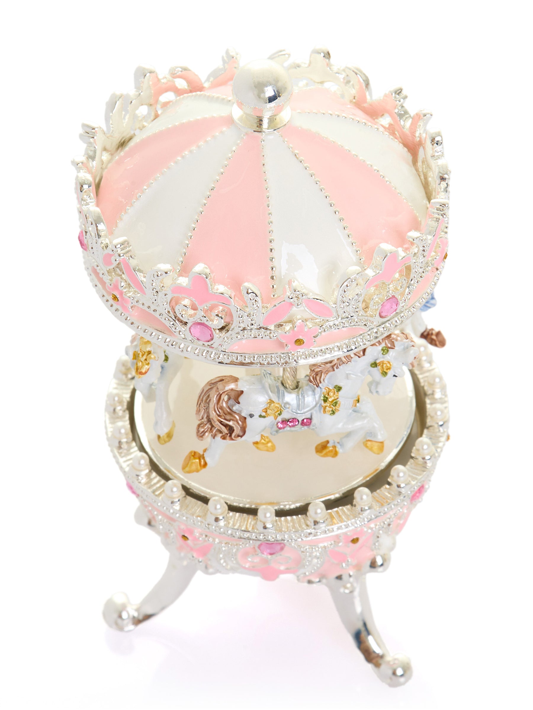 Pink Faberge Egg with Wind up Horse Carousel