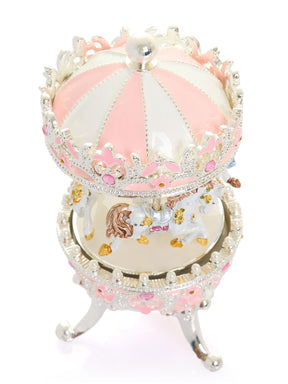 Pink Faberge Egg with Wind up Horse Carousel