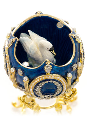 Blue Faberge Egg with Swan Inside