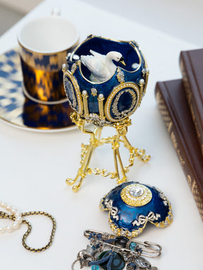 Blue Faberge Egg with Swan Inside