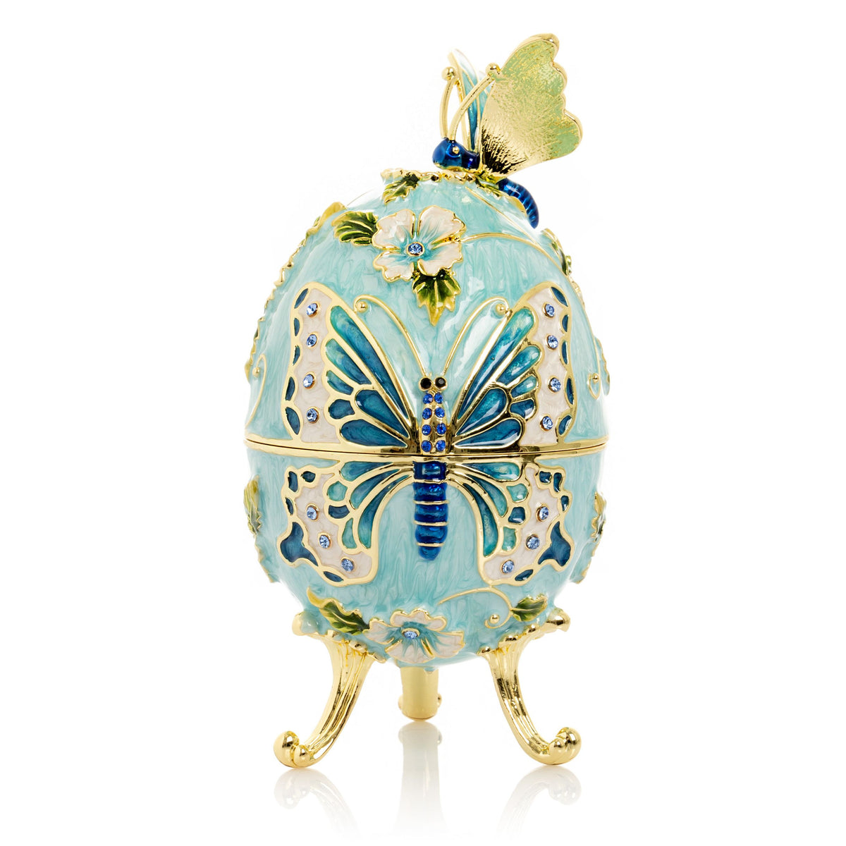 Turquoise Faberge Egg with Flowers and Butterfly