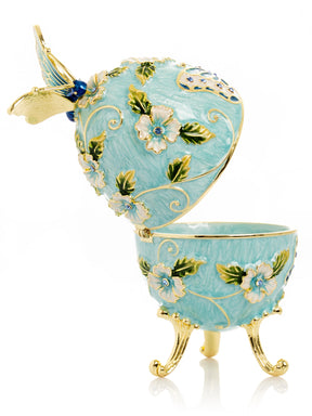 Turquoise Faberge Egg with Flowers and Butterfly