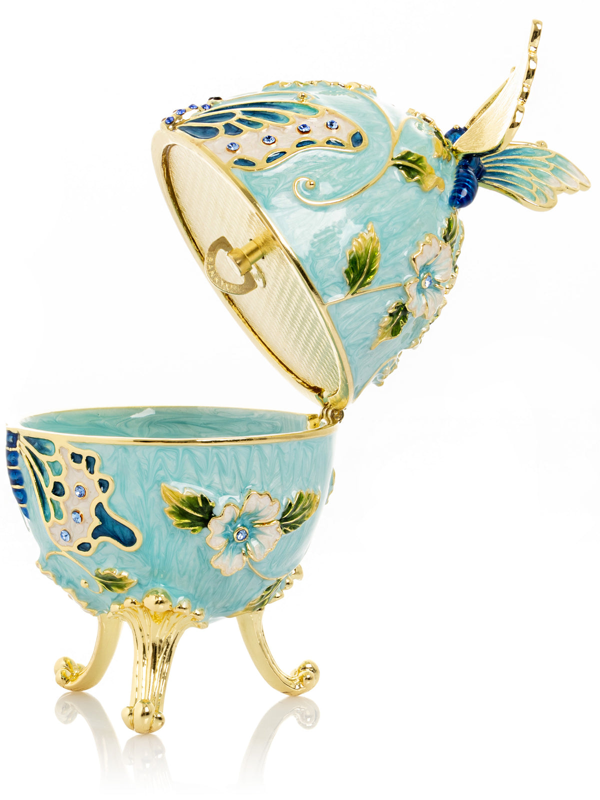 Turquoise Faberge Egg with Flowers and Butterfly