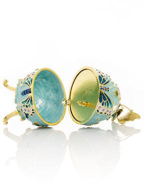 Turquoise Faberge Egg with Flowers and Butterfly