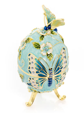 Turquoise Faberge Egg with Flowers and Butterfly