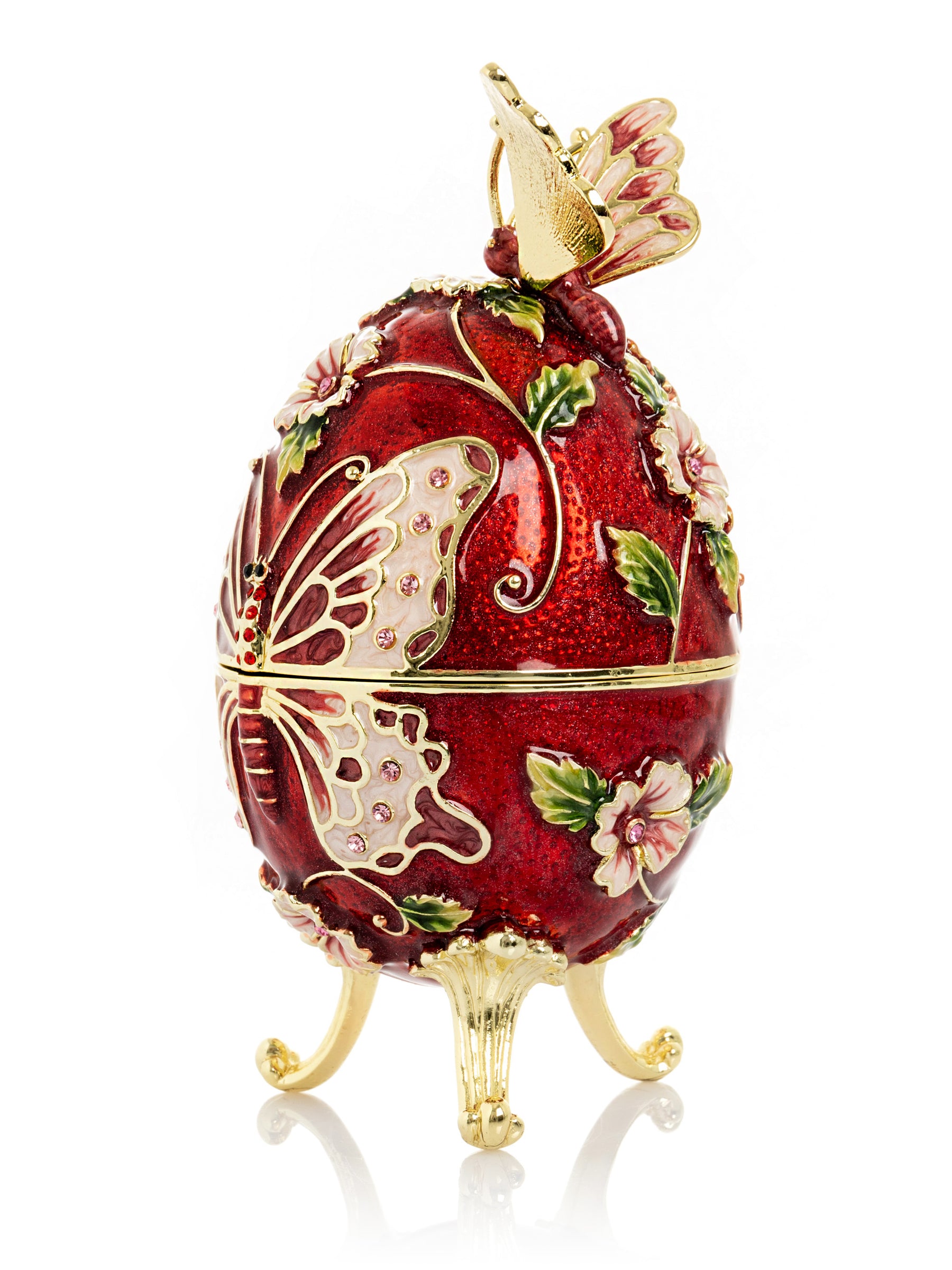 Red Faberge Egg with Flowers and Butterfly