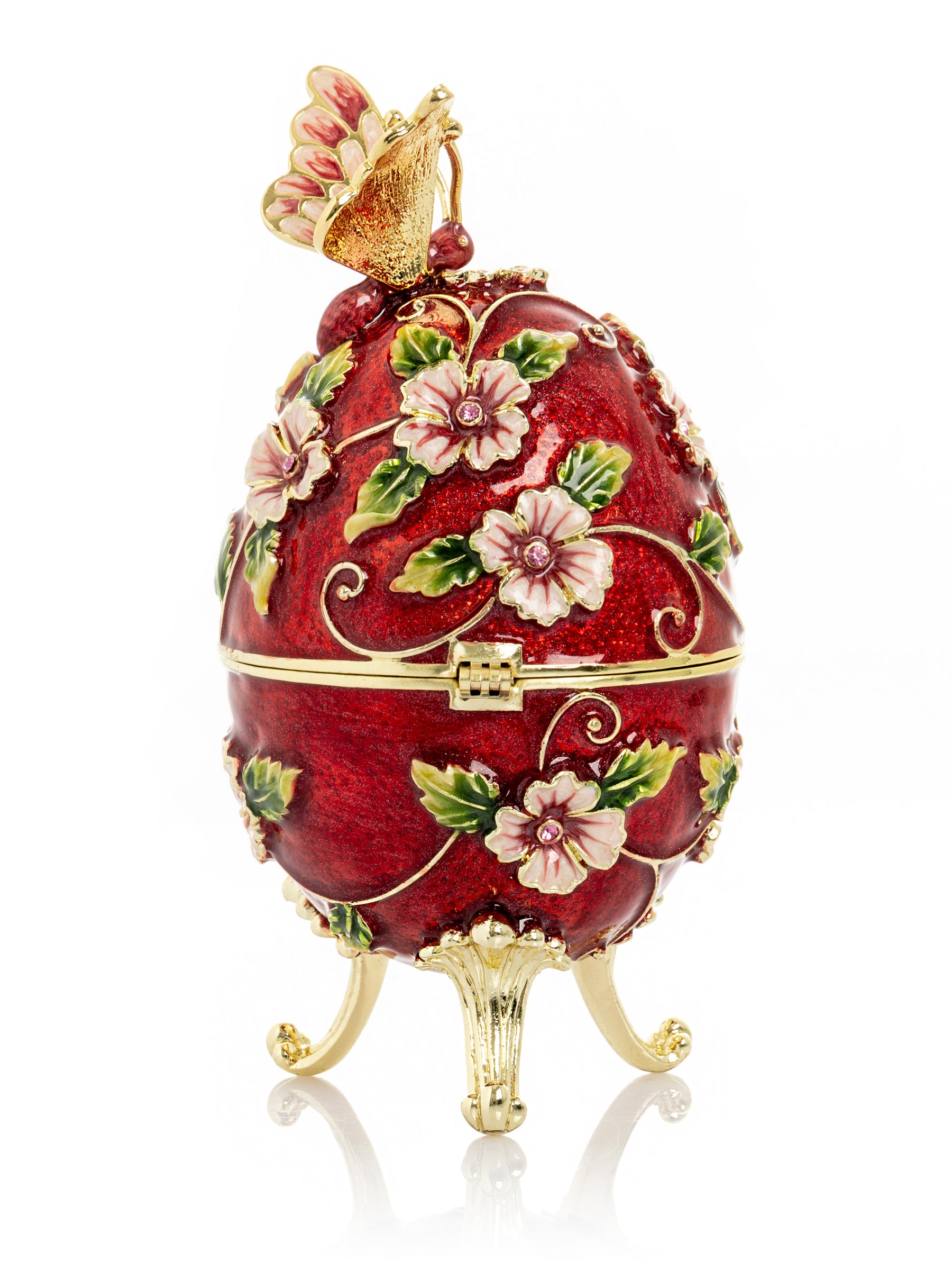 Keren Kopal Red Faberge Egg with Flowers and Butterfly