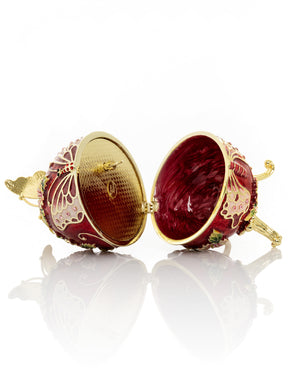 Red Faberge Egg with Flowers and Butterfly