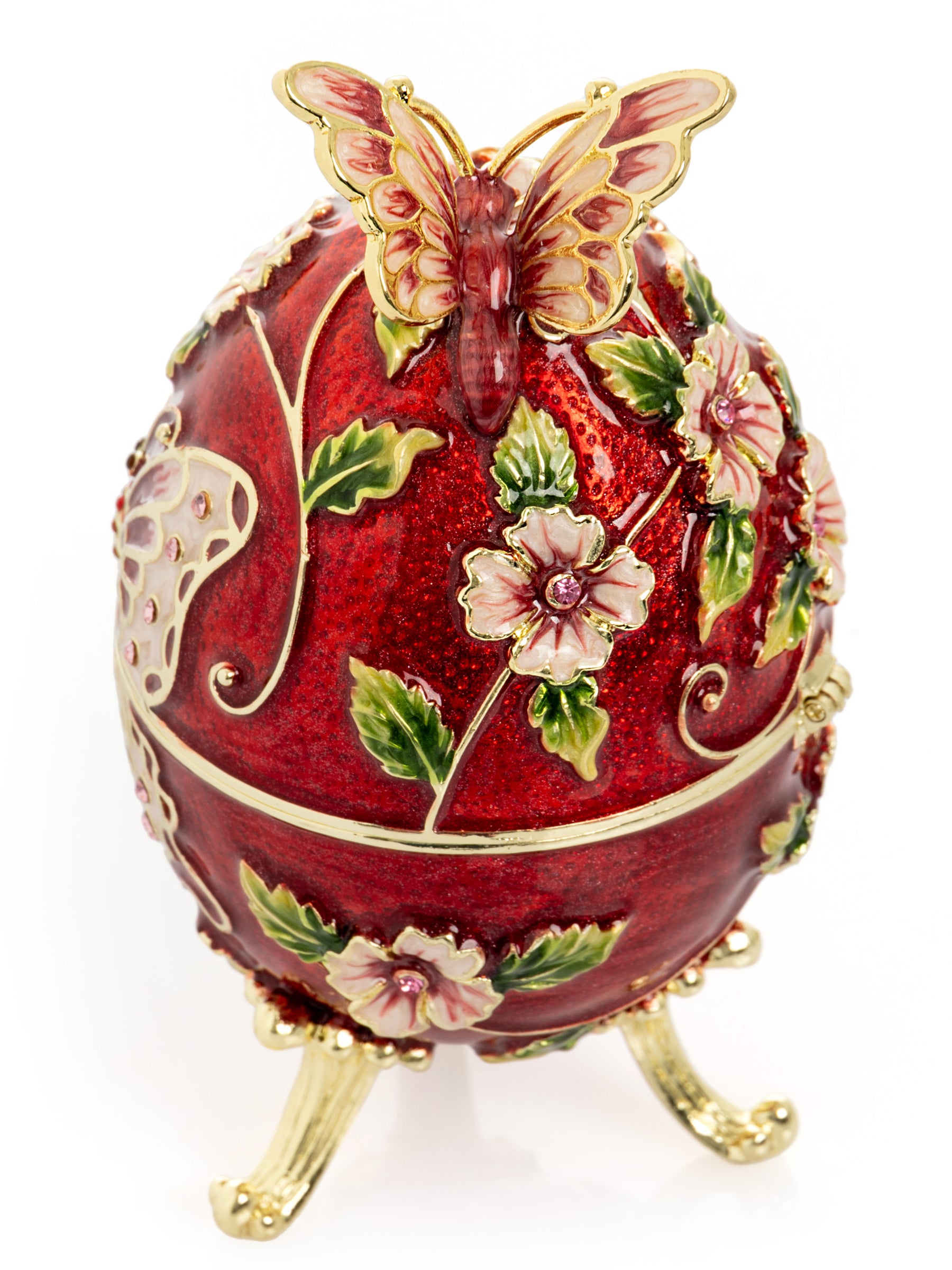 Red Faberge Egg with Flowers and Butterfly