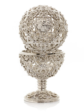 Silver Faberge Egg with Clock Inside
