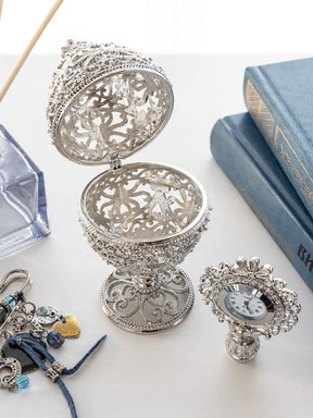 Silver Faberge Egg with Clock Inside