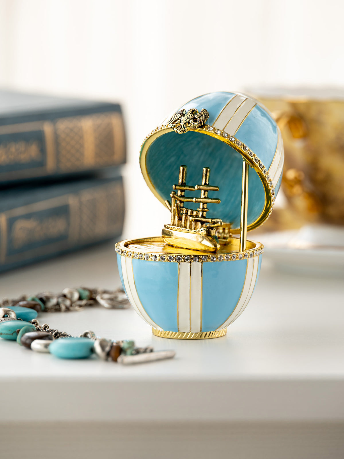 Light blue Egg with a Sailing ship